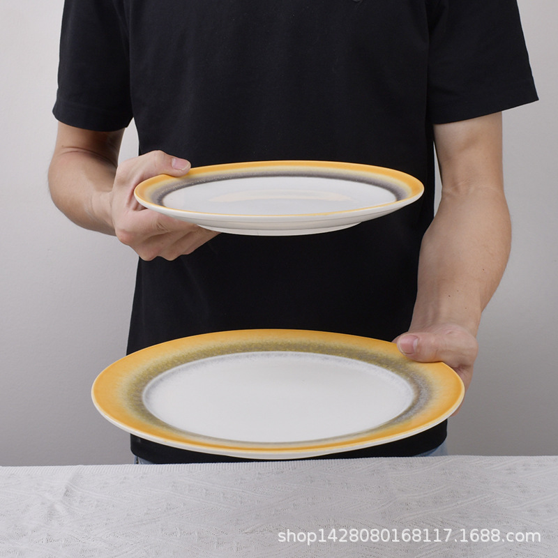 Redondo de 11 pulgadas de cerámica de color gradiente comercial de platos fritos de platos fríos de platos calientes de platos fritos de platos de platos fritos de platos de platos