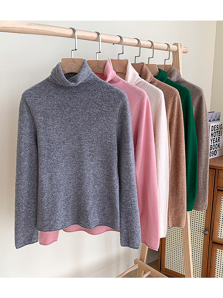 Wool Cashmere Knitwear Women's Autumn and Winter New Pile Collar Bottoming Shirt Maillard Style Turtleneck Inner Knitwear