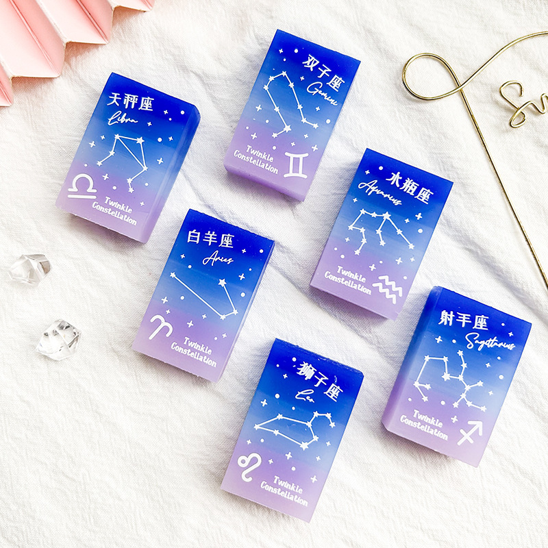 Long-term item 12 zodiac children eraser automatic pencil eraser creative jelly gradient color 24 piece box eraser