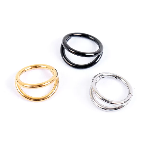 Cross-Border Hot-Selling 316 Stainless Steel Closed Double-Layer Separated Seamless Ring Hinge Compartment Buckle Nose Ring Earrings Cartilage