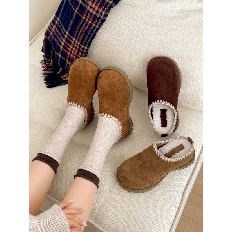 Brown Retro Thick-Soled Furry Slippers for Women, 2025 New Winter Warm Plush Thickened Birkenstock-Style Cotton Slippers