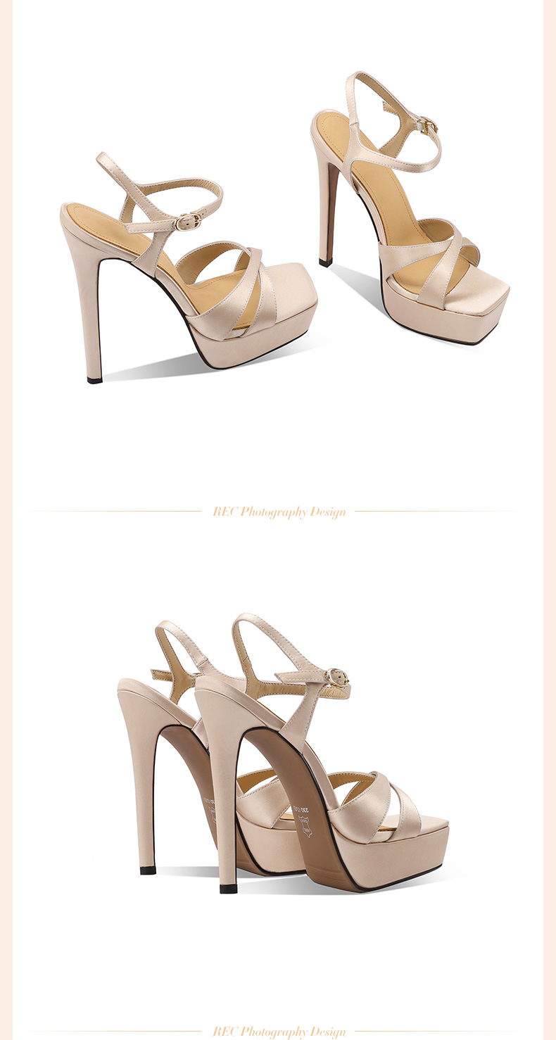 Sandal cao gót nữ hở mũi đế platform gót siêu cao 12 cm — Champagne màu chi tiết 5