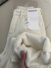 加绒白色牛仔裤女2025冬季新款高腰宽松显瘦百搭直筒垂感拖地裤子