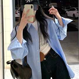 仅用于产品展示勿拍-法式高级感小众衬衣2025早春新款蓝色防晒长