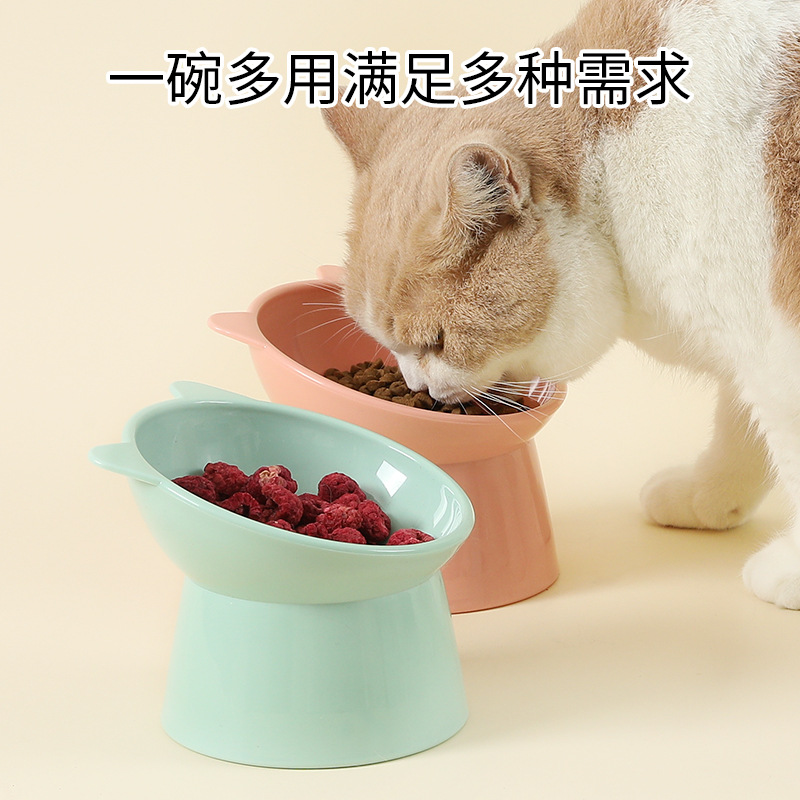 Tazón de gato de patas altas al por mayor en stock Estilo nórdico inclinado protección del cuello de dibujos animados antidetonante tazón para mascotas tazón de perro tazón de comida