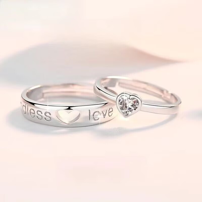 One Heart for You Couple Rings - Hollow Heart-Shaped Diamond Rings for Men and Women, Long-Distance Relationship Gift, One Heart Open Pair Rings