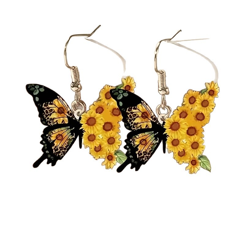 Cross-Border Butterfly Acrylic Flat Sunflower Earrings 2D Cartoon Butterfly Shape Ladies Daily Wear Earrings