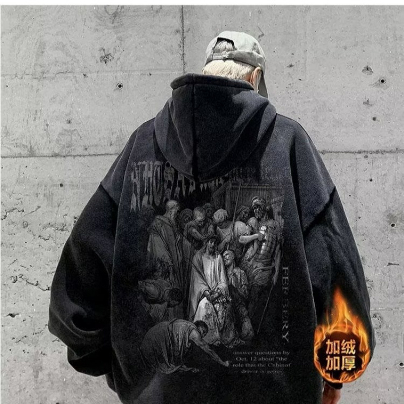 Cross-Border American-Style Hooded Fleece Sweatshirt for Men, Heavyweight Autumn and Winter Jacket