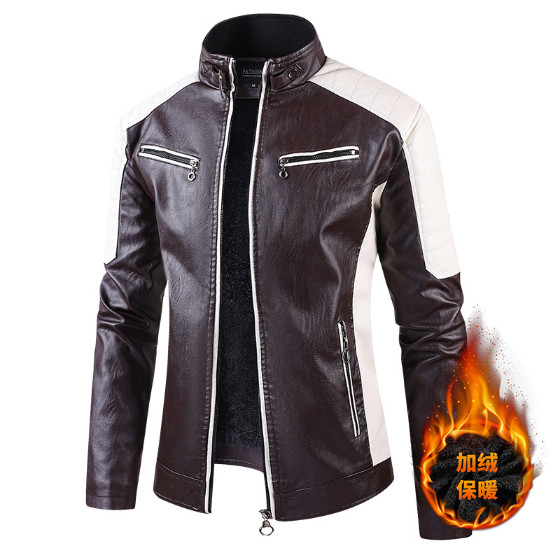 Europa y Estados Unidos chaqueta de cuero hombre comercio exterior transfronterizo amazon hombre collar zipper empalme