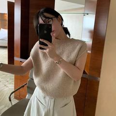 2025秋季新款韩系简约针织短袖马甲背心圆领修身显瘦针织打底衫女