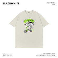 高街潮酷滑板狗涂鸦短袖夏季慵懒风男女同款抗菌凉感潮流上衣Q635