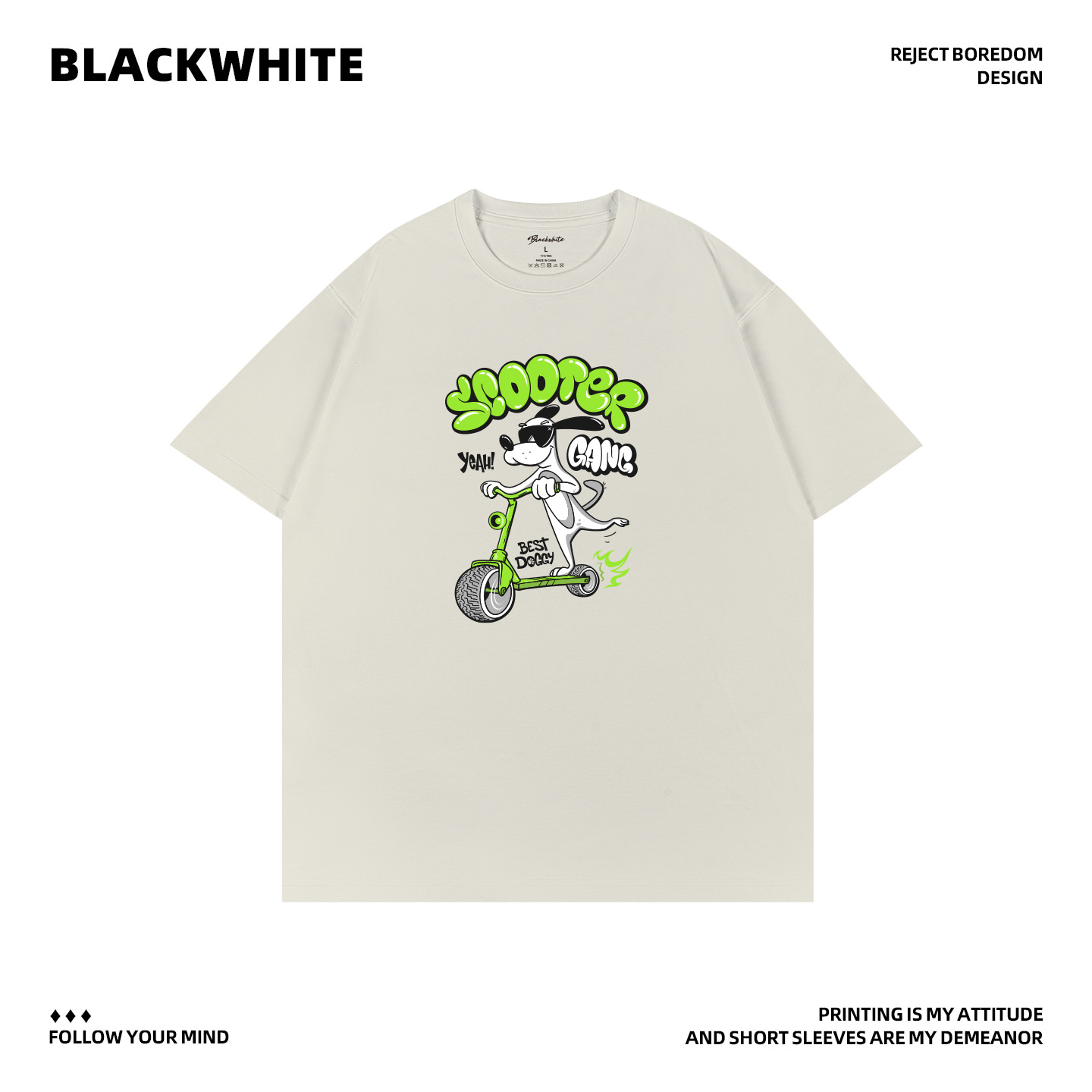 高街潮酷滑板狗涂鸦短袖夏季慵懒风男女同款抗菌凉感潮流上衣Q635