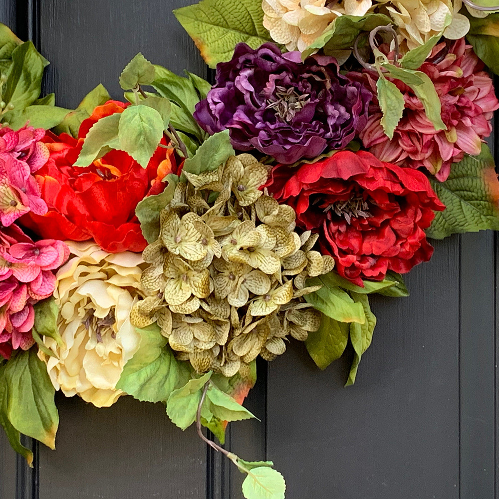 Colorful Peony And Hydrangea Wreath For Front Door Wall Decor_voghion.com