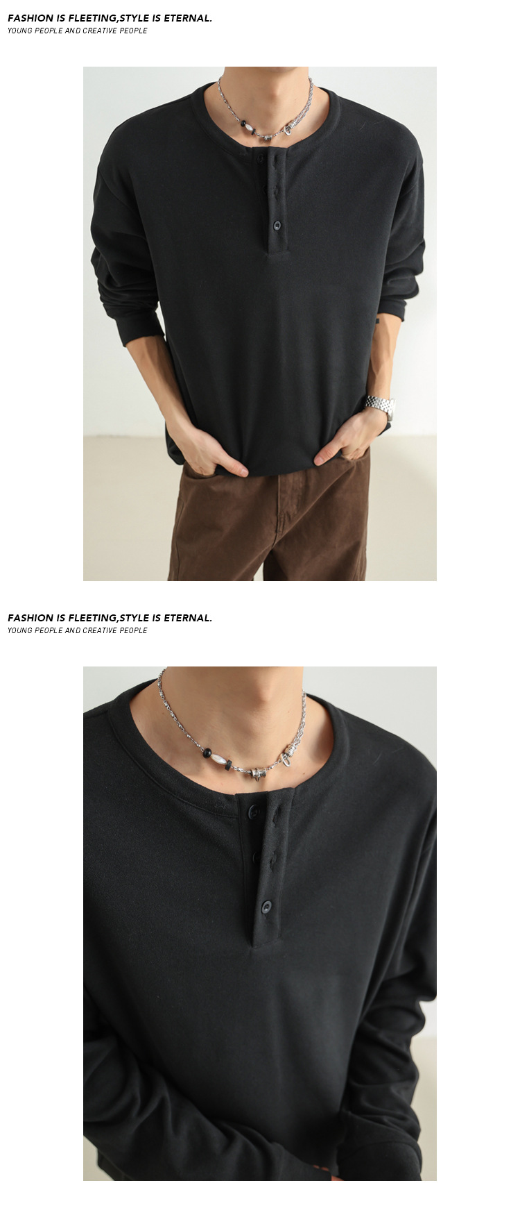 Men's Solid Colour Henley Sweatshirt Long Sleeve Autumn Top_voghion.com