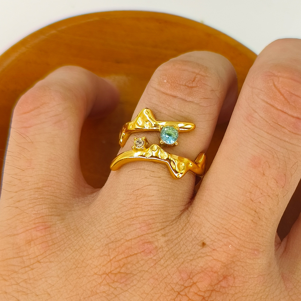 8g Weight Zircon Inlay Material Open Ring Classification Adjustable Ring Size Lady Geometric Titanium Steel Plating Inlay Zircon Open Ring
