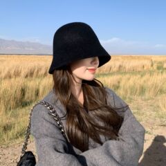 盆帽女 秋季新款毛絨盆帽女戶外時尚百搭遮全臉顯臉小盆帽批發