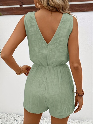 European and American Spring/Summer New Solid-Color V-Neck Shorts with Shoulder Straps Dress