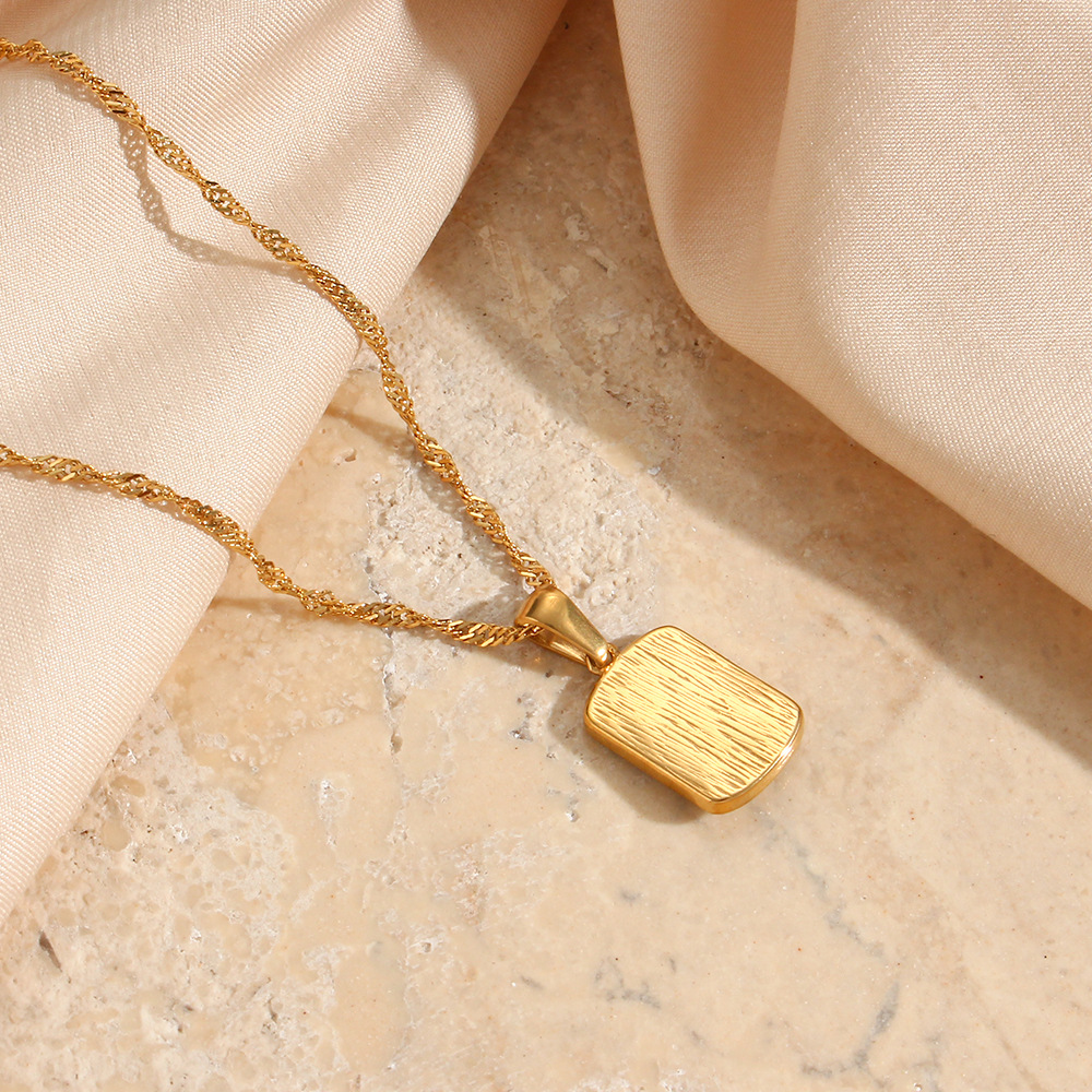 Fashion Square Stainless Steel Pendant Necklace Plating Inlay Zircon Stainless Steel Necklaces_colorza_3