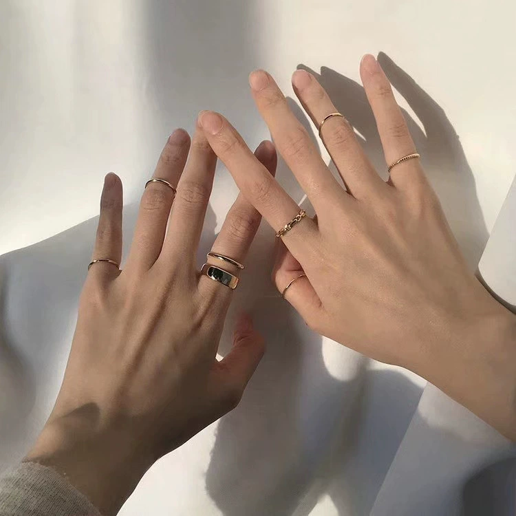 Ring Set, 7-Piece Adjustable Open Rings, Light Luxury European Style