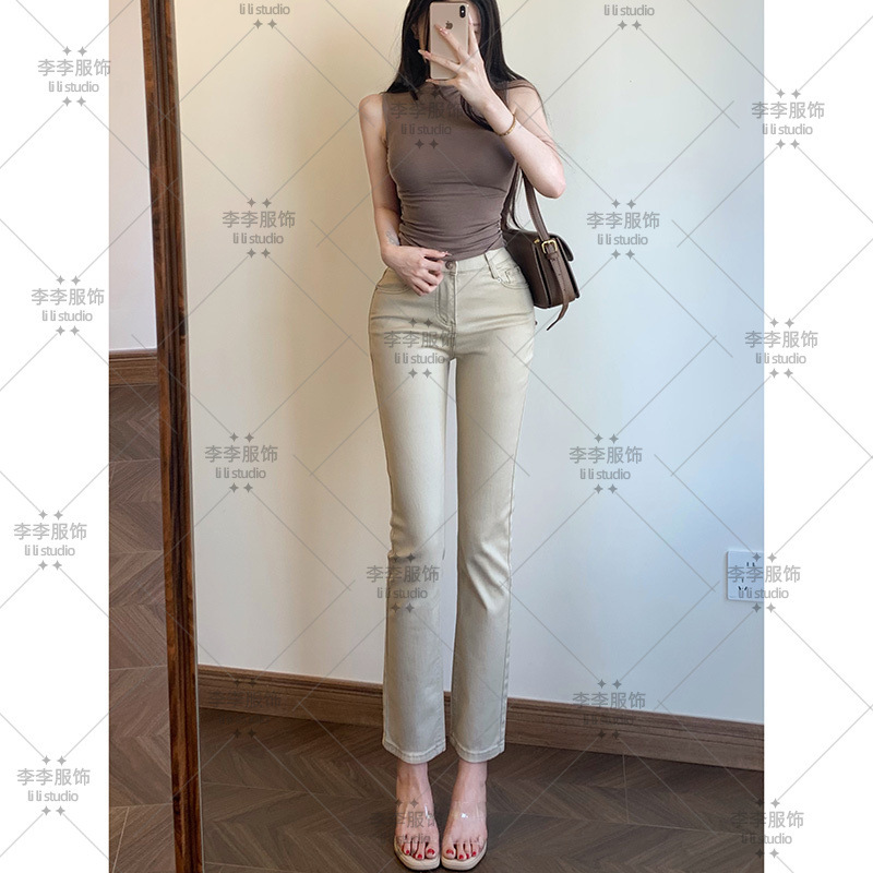 丰胯窄版直筒牛仔裤女2025秋季新款名媛风高腰弹力显瘦基础九分裤|undefined