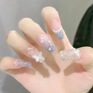 Handmade wear nail wholesale little red book TikTok hot silver flash Butterfly Nail nail piece wearable nail patch