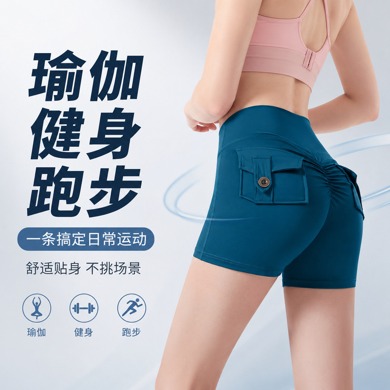 European and American Style Cross-Border Workwear Pocket Shorts for Women, High-Waisted Slimming Shapewear Shorts, Fitness Sports Naked-Feel Peach Butt Shorts European and American Style Cross-Border Workwear Pocket Shorts for Women, High-Waisted Slimming Shapewear Shorts, Fitness Sports Naked-Feel Peach Butt Shorts