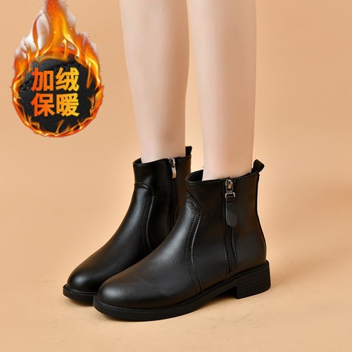 Women's Short Boots with Side Zipper, Fashion Ankle Boots, Cotton Boots, Stylish and Versatile, Warm and Slimming