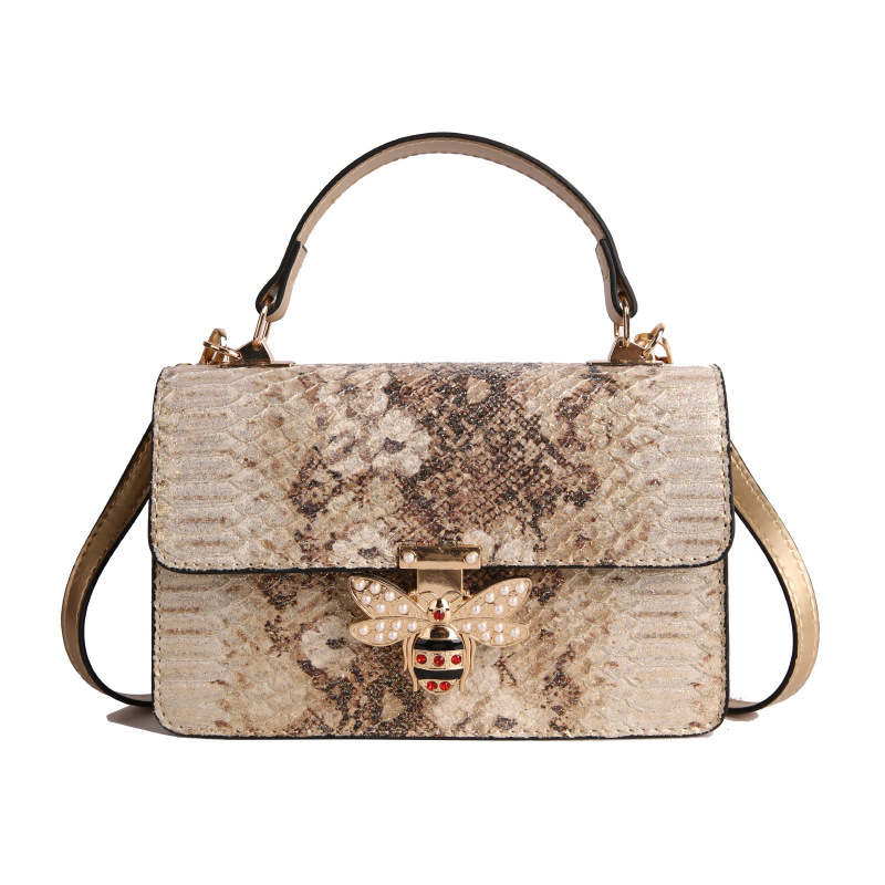 Bolso de alta calidad con textura 2025 verano nuevo estilo bolso femenino con lentejuelas bolso de hombro con estampado de piel de serpiente abeja flor bandolera