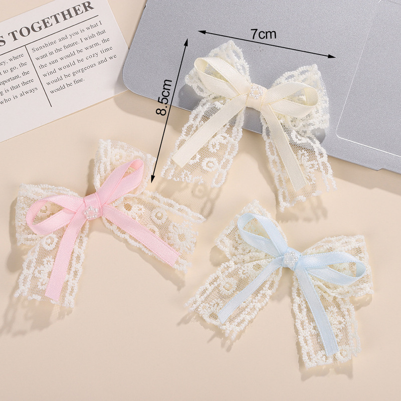 Short Patterned Lace Ribbon with Double-Layer Stitching and Pearl Bow, Short Trailing Tail, Clothing Decoration Accessories