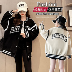 女童春秋外套2023新款兒童洋氣圓領學院風棒球服大童休閒寬鬆上衣