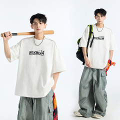 アルファベット刺繍半袖tシャツ男子夏の薄手の丸首五分袖上着の潮牌ゆるい半袖
