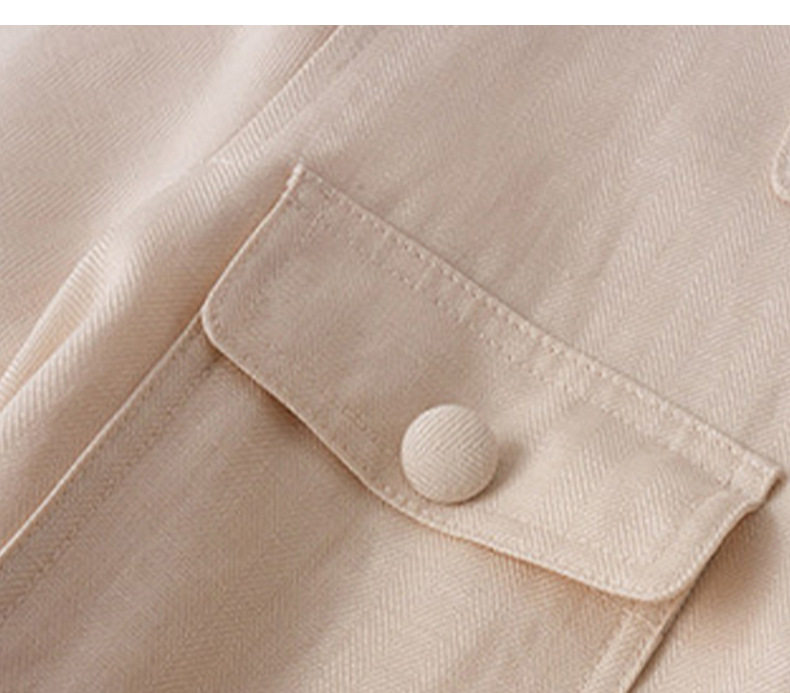 Áo khoác ngắn nữ pha Tencel và linen cổ polo tay dài chiết eo tôn dáng — Màu be chi tiết 16