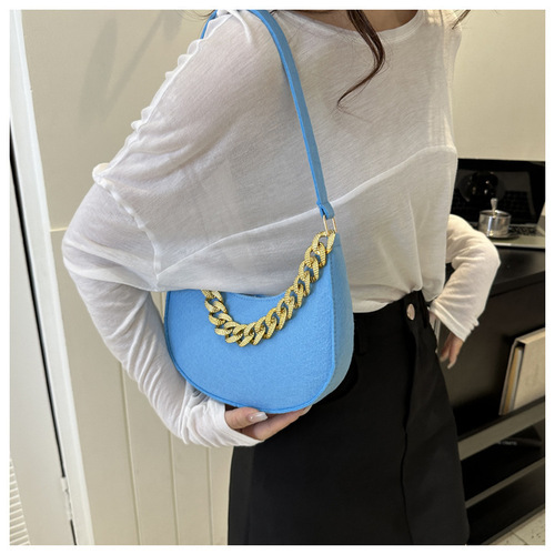 Felt Cloth Fashion  Trendy New Arrival Retro Style Simple Chain Crossbody Shoulder Handbag Underarm Bag
