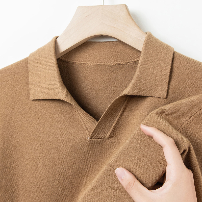 2025 Collar Long-Sleeved Knitwear Men's High-End Worsted Cashmere Knitwear Pure Color Lapel Loose Casual Bottoming Shirt 2025 Collar Long-Sleeved Knitwear Men's High-End Worsted Cashmere Knitwear Pure Color Lapel Loose Casual Bottoming Shirt