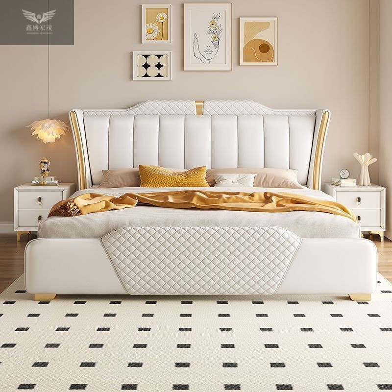 Cama de cuero de lujo de estilo nórdico cama doble adulto francés simple 1.8x2 m pequeño apartamento 1.5 m cama de boda cama de cuero