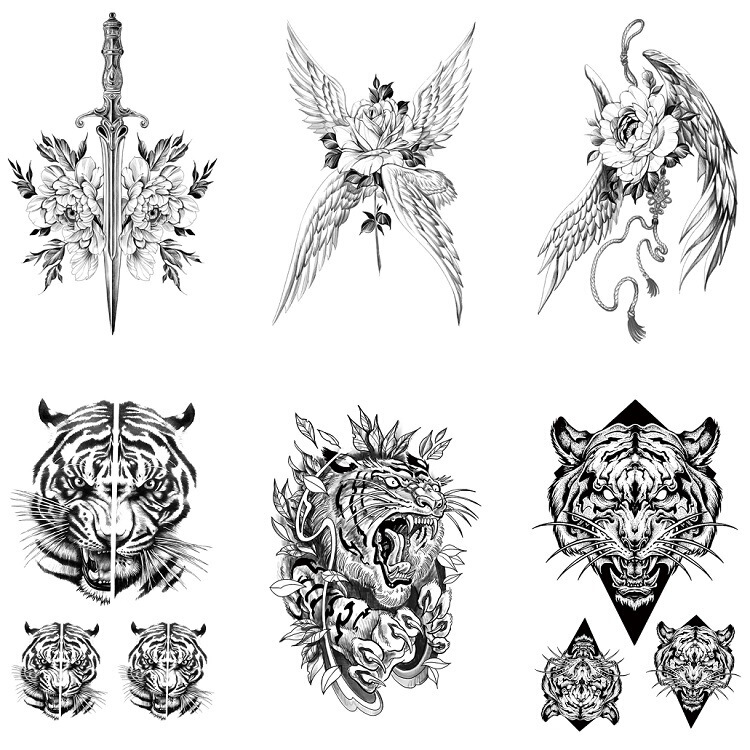 Plain Flower Wings Tiger Half Arm Arm Simulation Tattoo Water Transfer Cross-border Spot Temporary Disposable Tattoo Sticker