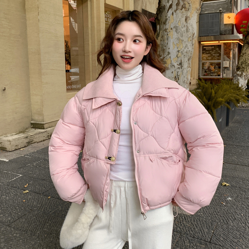 2025冬季新款聚酯棉服女韩版针织短款泡芙棉服保暖棉衣棉袄外套厚|undefined
