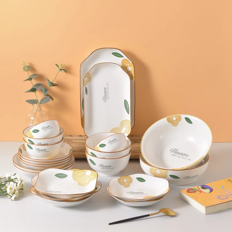Ceramic Bowl and Plate Household Small Fresh Tableware Underglaze Color Blooming Flower Rice Bowl Rice Plate New Home Dish Wholesale Ceramic Bowl and Plate Household Small Fresh Tableware Underglaze Color Blooming Flower Rice Bowl Rice Plate New Home Dish Wholesale