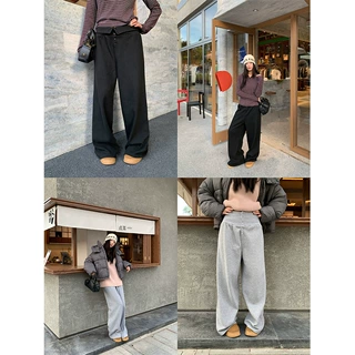 誉一新款2025秋冬个性排扣休闲裤女宽松翻边腰垂感阔腿卫裤女c517
