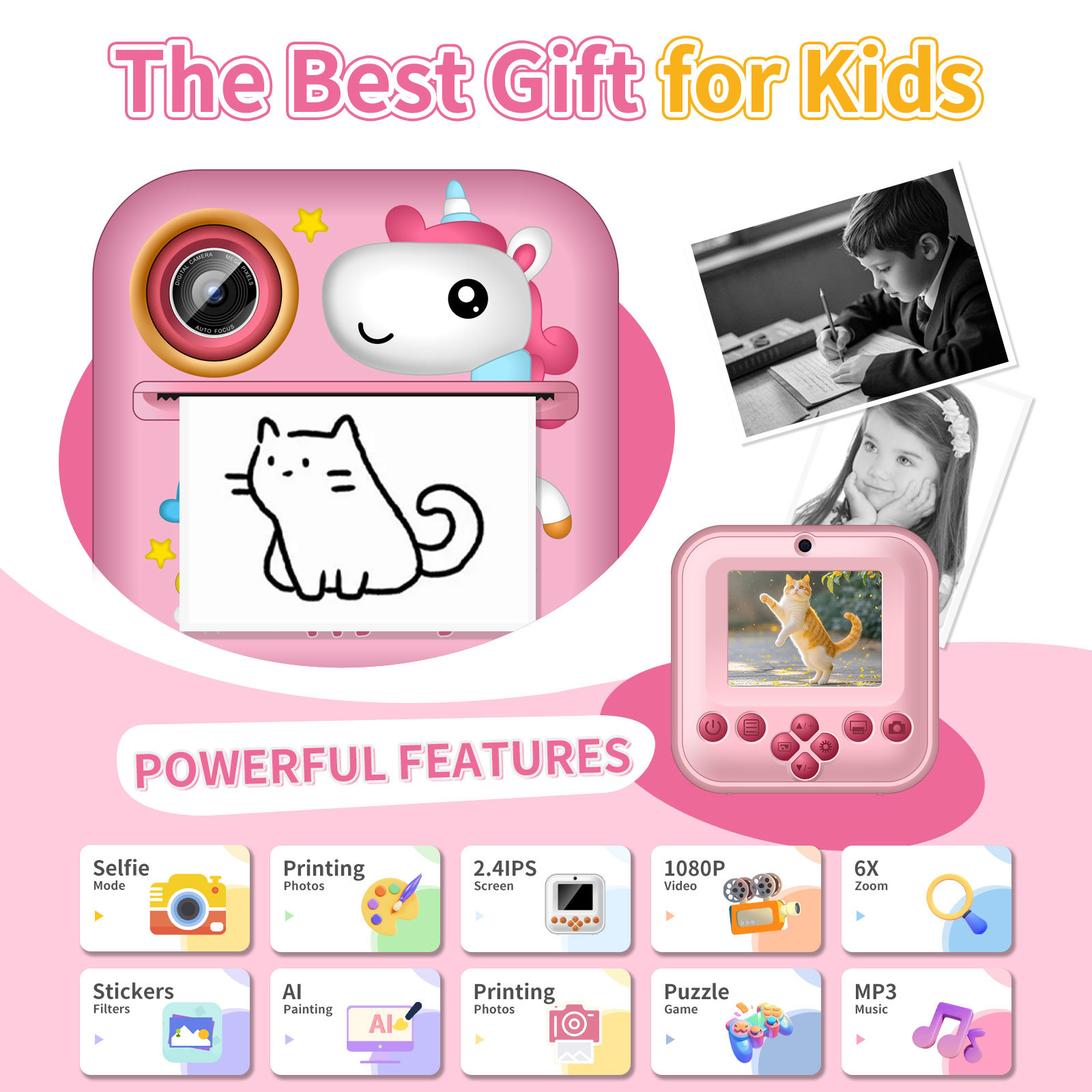 Nuevo producto transfronterizo S2 HD Mini cámara digital Polaroid Mini cámara de impresión HD de dibujos animados térmicos