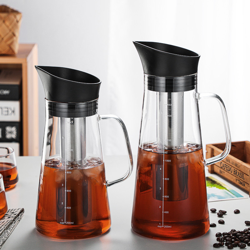 Borosilicate heat-resistant glass coffee pot with stainless steel lid filter large teapot with graduated glass water bottle
