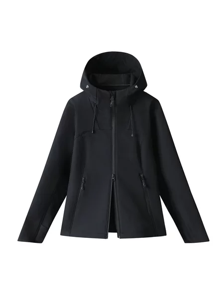 Outdoor softshell jacket with hood, windproof, waterproof, breathable, warm jacket for women, suitable for hiking, trekking, and sports