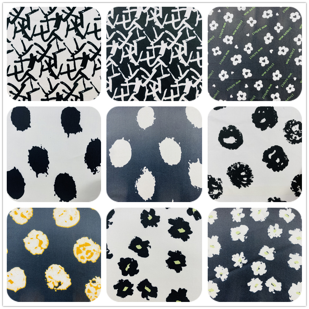 秋季新款印花布 纯棉60支平纹仿天丝印波点 黑白色印花服装面料