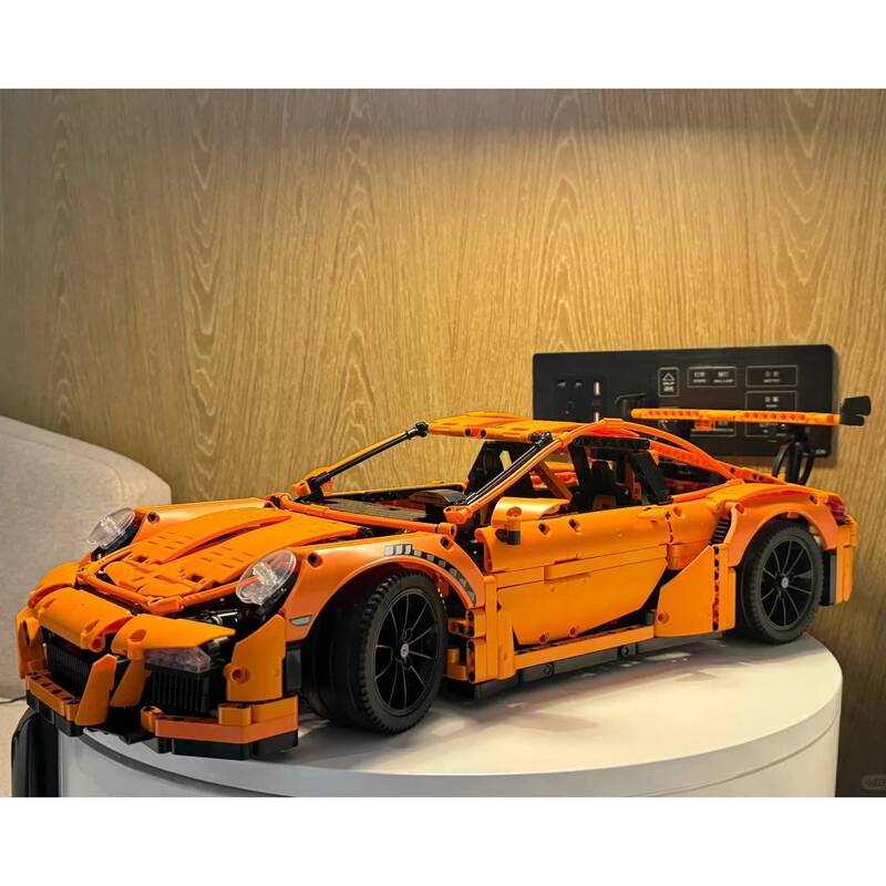 保时捷911橙色GT3跑车赛车汽车模型拼装积木男生玩具兼容乐高跨境|undefined