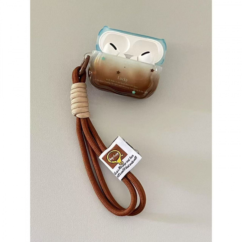 Estancia de auriculares marrón azul estrella simple y premium para AirPods12 / 3 / 4 / pro / pro Case
