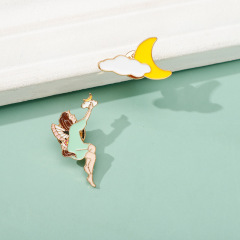 新品創意雲朵月亮卡通胸針 少女蝴蝶結合金滴油徽章衣服包包飾品