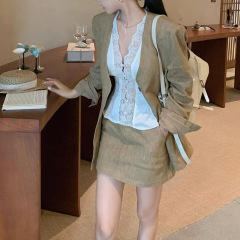 老钱风西装外套半身裙套装女早秋季复古通勤高级感穿搭显瘦两件套