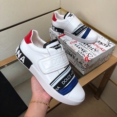 D家男式真皮休闲鞋白色运动皮鞋百搭魔术贴套脚鞋跨境电商货源