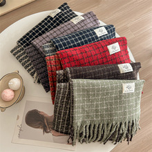 2024秋冬新款双面双色小格子围巾女韩版简约百搭保暖情侣披肩围脖