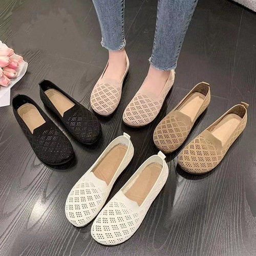 One-step bean shoes soft bottom agent network face fly weave grandma shoes women's 2024 autumn new breathable comfortable shallow mouth 
